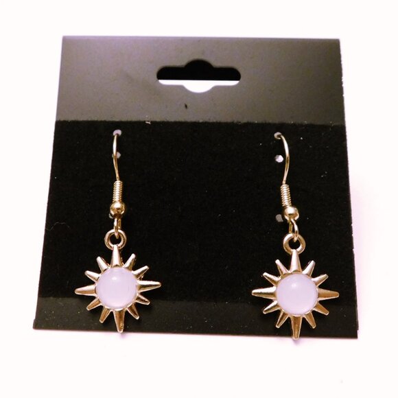 Celestial Gold Crystal Sun Earrings (On A Gold-Tone Fish Hook Style Ear Wires) - Picture 2 of 3